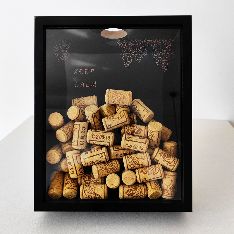 Vintage Collectible Glass - Red Wine Cork Display Frame Wooden
