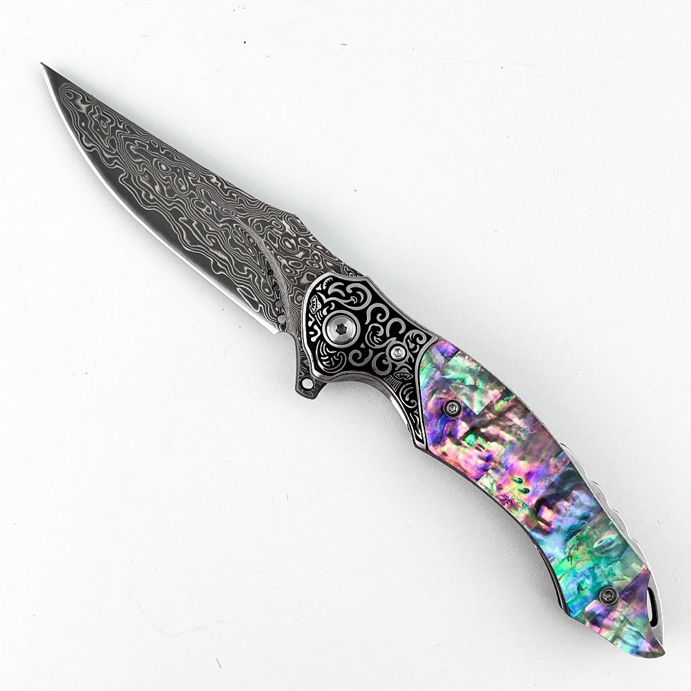 Vintage Collectible Knife - New Vintage Damascus Pattern Blade Folding