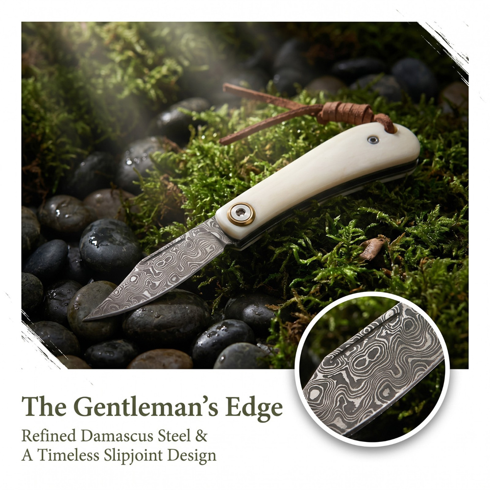 Vintage Collectible Knife - Vintage Damascus Folding EDC Pocket Knife